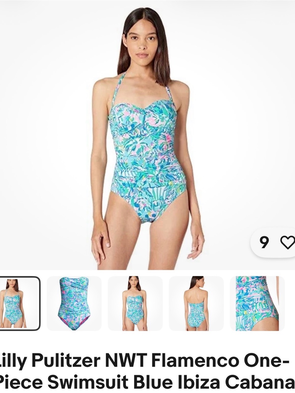 Lilly Pulitzer Blue Turquoise Floral Halter One-Piece Swimsuit
